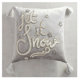 Pier One Set of 2 LET IT SNOW Winter Gray Accent Pillows 16x16 Big