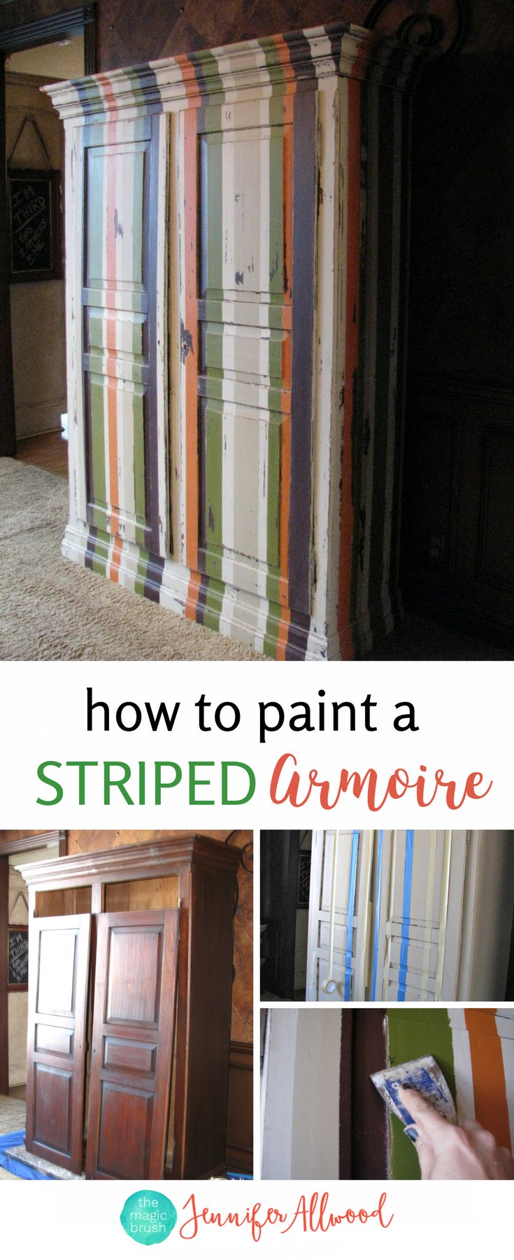 How to Painted A Striped Armoire for a Boys Nursery | Jennifer Allwood | Painted Furniture Ideas | Painted Wardrobe