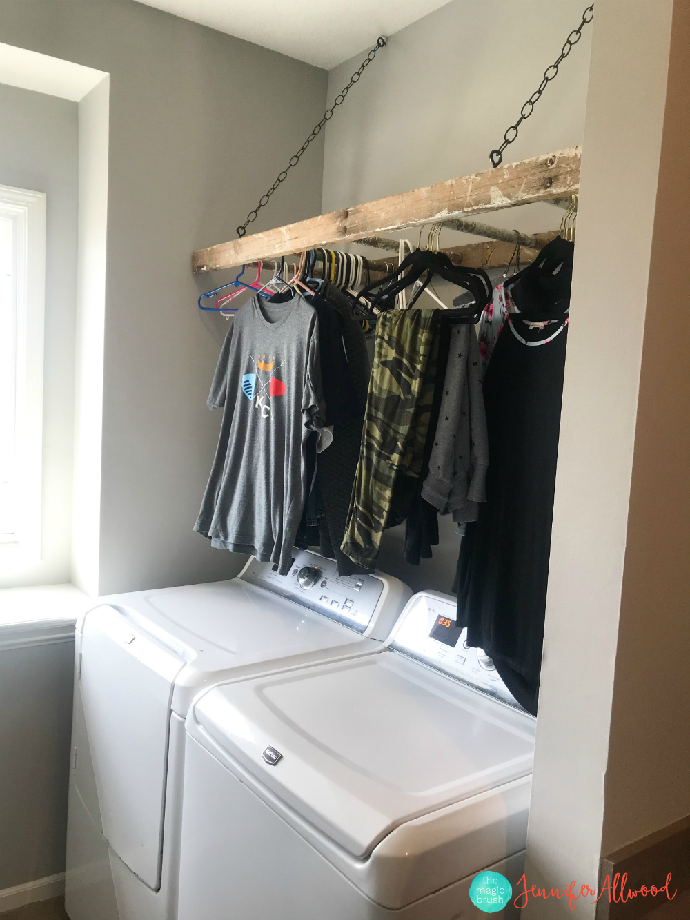 Laundry Room Clothes Hanger Solution From A Repurposed Ladder Laundry Room Clothes Hanger Solution From A Repurposed Ladder