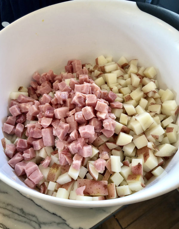 chopped potatoes and ham