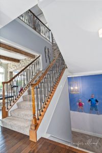 wallpaper mural of kids and modern spindles