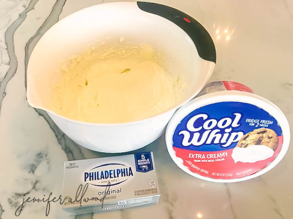 mix cool whip and cream cheese in mixing bowl until smooth