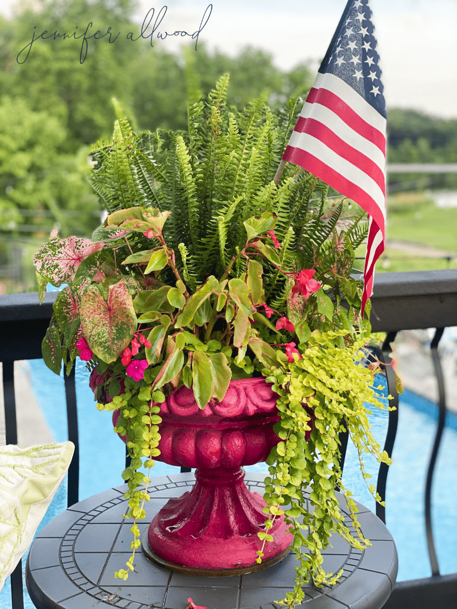 pink glam flower pot with American flag 